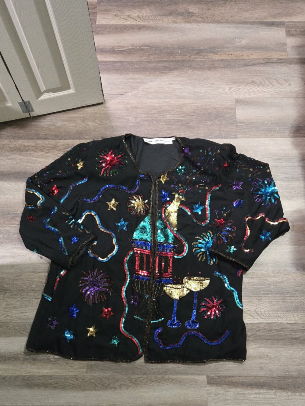 Vintage 90s French Collizioni 4X Black Sequin Champagne Celebration Top Plus